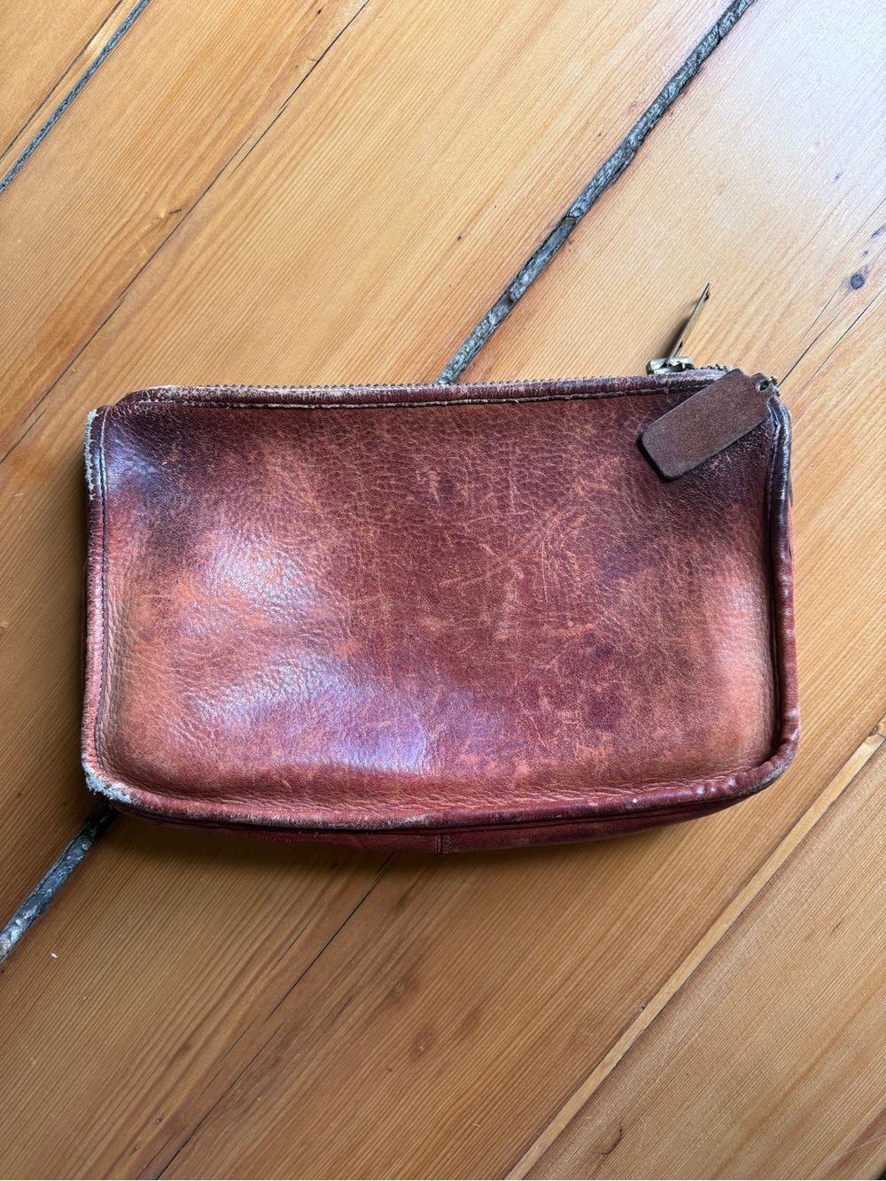 Vintage Brown Leather Zip Pouch